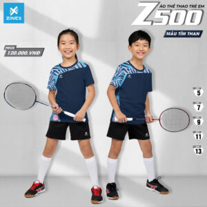 Áo Thể Thao Trẻ Em Z500 Màu Tím Than – Unisex Năng Động & Phong Cách