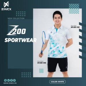 Áo Cầu Lông Nam ZINEX Z200 Màu Trắng – Xanh Lam | Năng Động & Thoáng Mát
