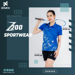 Áo cầu lông ZINEX Z200 SPORTWEAR xanh dương